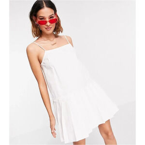 ASOS Womens Drop Waist Dress Size 12 White Cotton Sleeveless Preppy Tenniscore